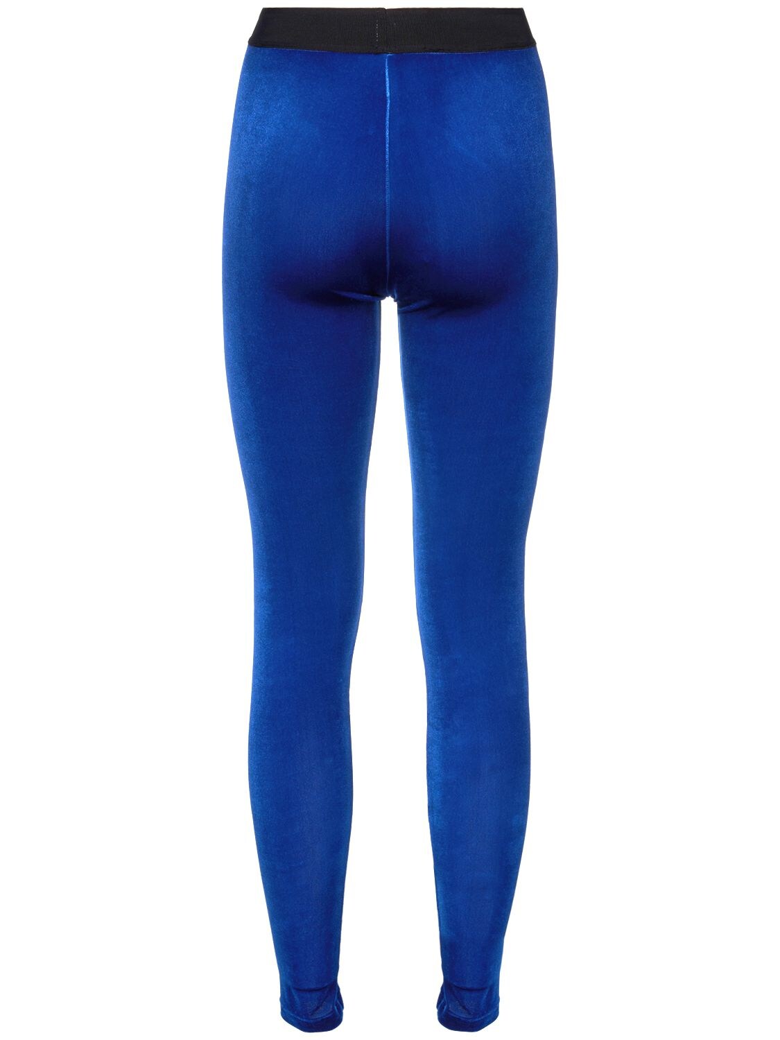 Tom Ford Velvet Logo-waistband Leggings In Blue