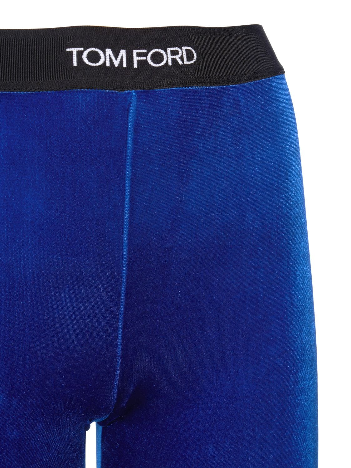 Shop Tom Ford Stretch Velvet Logo Leggings In Blue