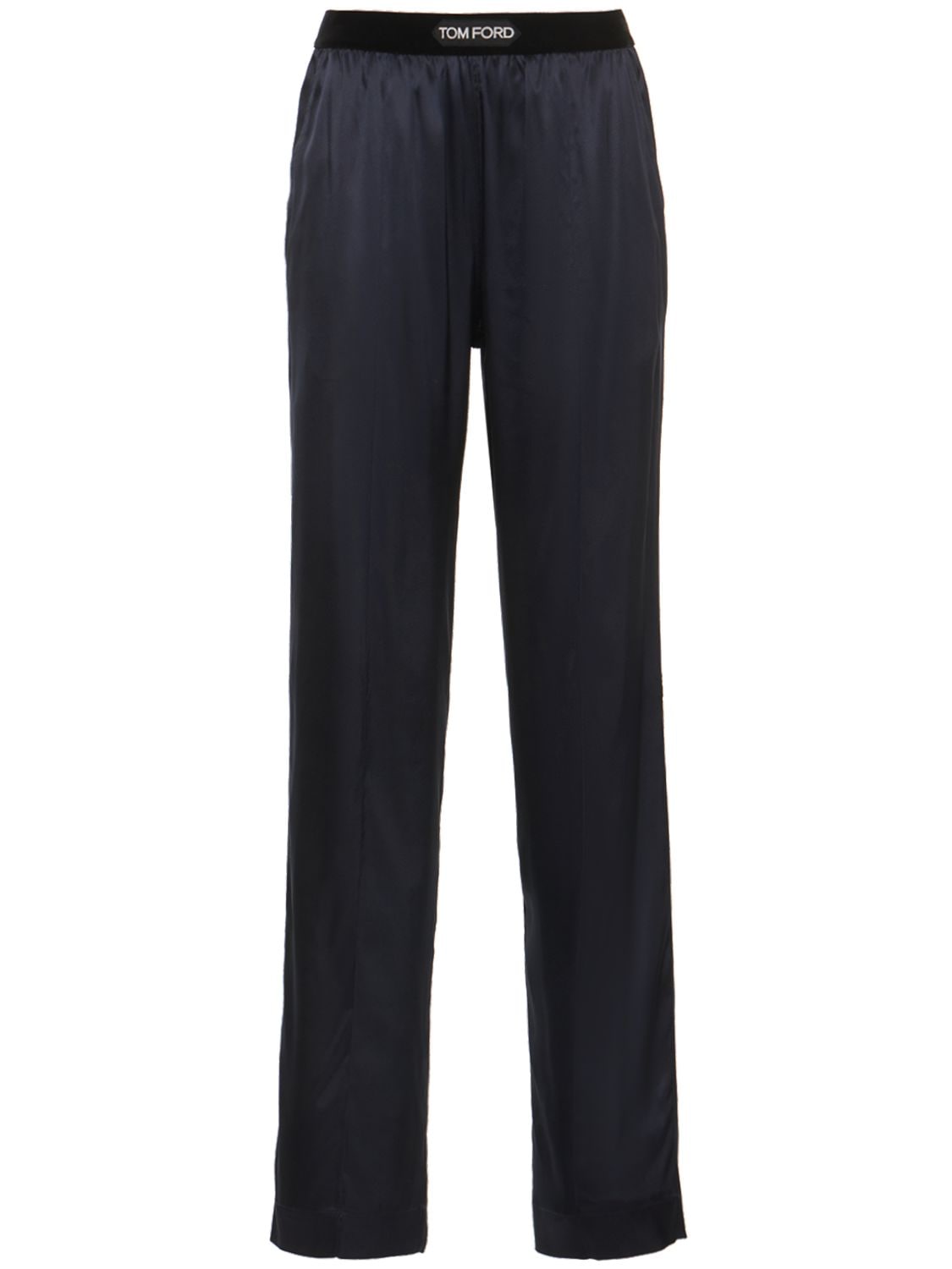 Tom Ford Logo Silk Satin Pajama Pants In Dark Blue | ModeSens