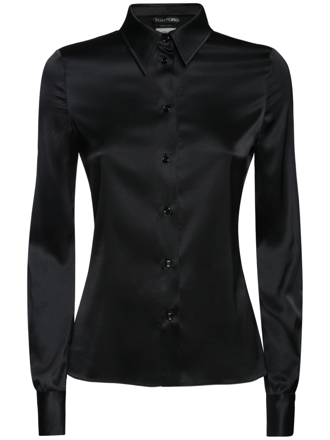 Tom Ford Fitted Stretch Silk Satin Shirt In Black