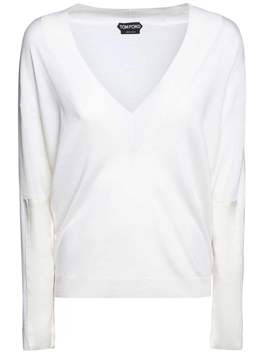 Womens Clothing Tops Long-sleeved tops Tom Ford Cashmere Knit Top W/ Satin Inserts in Black 