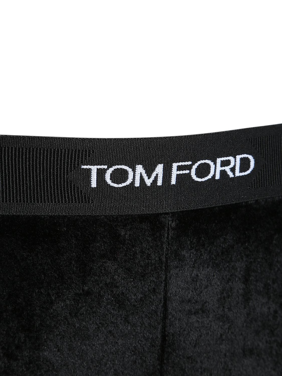 Shop Tom Ford Logo Stretch Velvet Leggings In Black