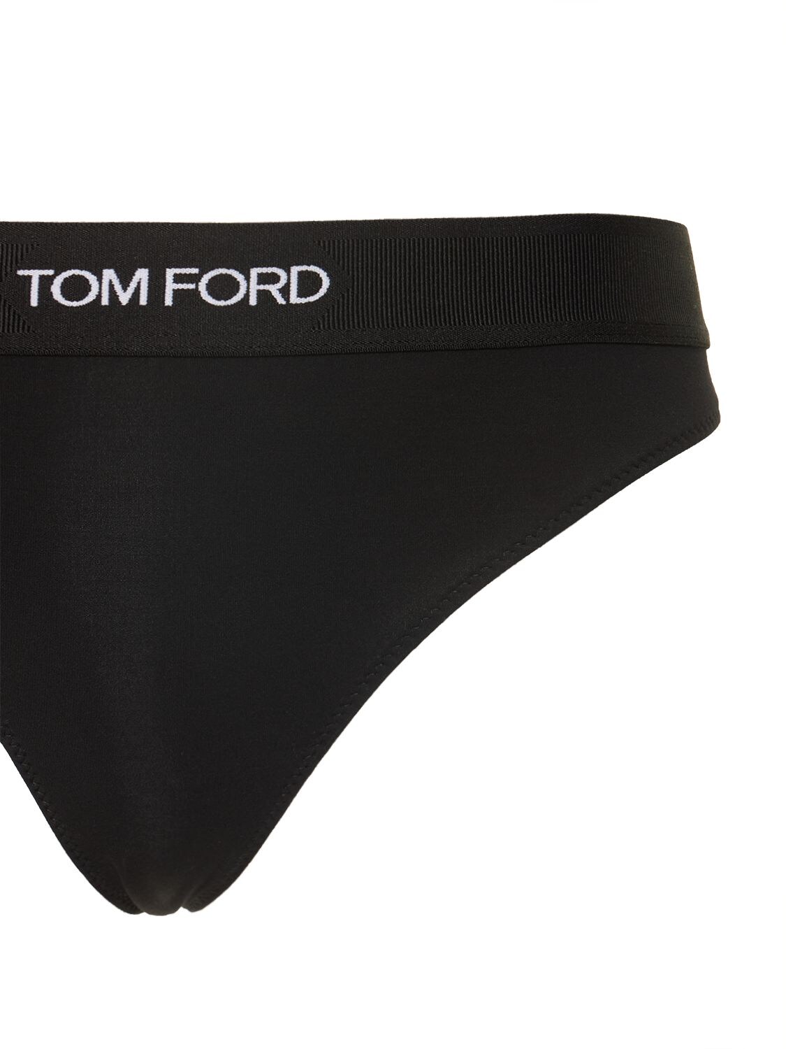Shop Tom Ford Logo Modal Jersey Thong In Black