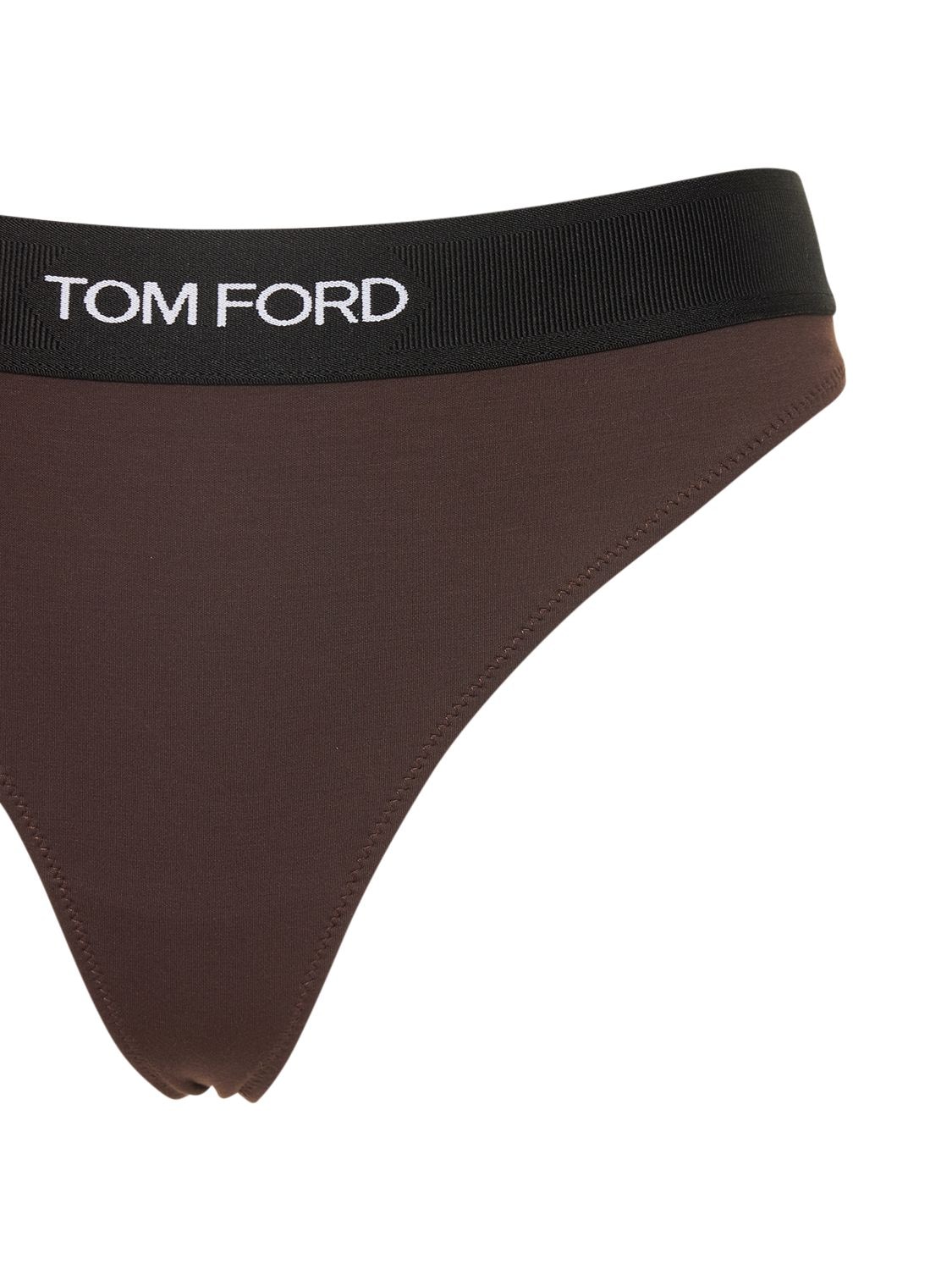 Tom Ford Logo Print Modal Briefs In Brown Modesens