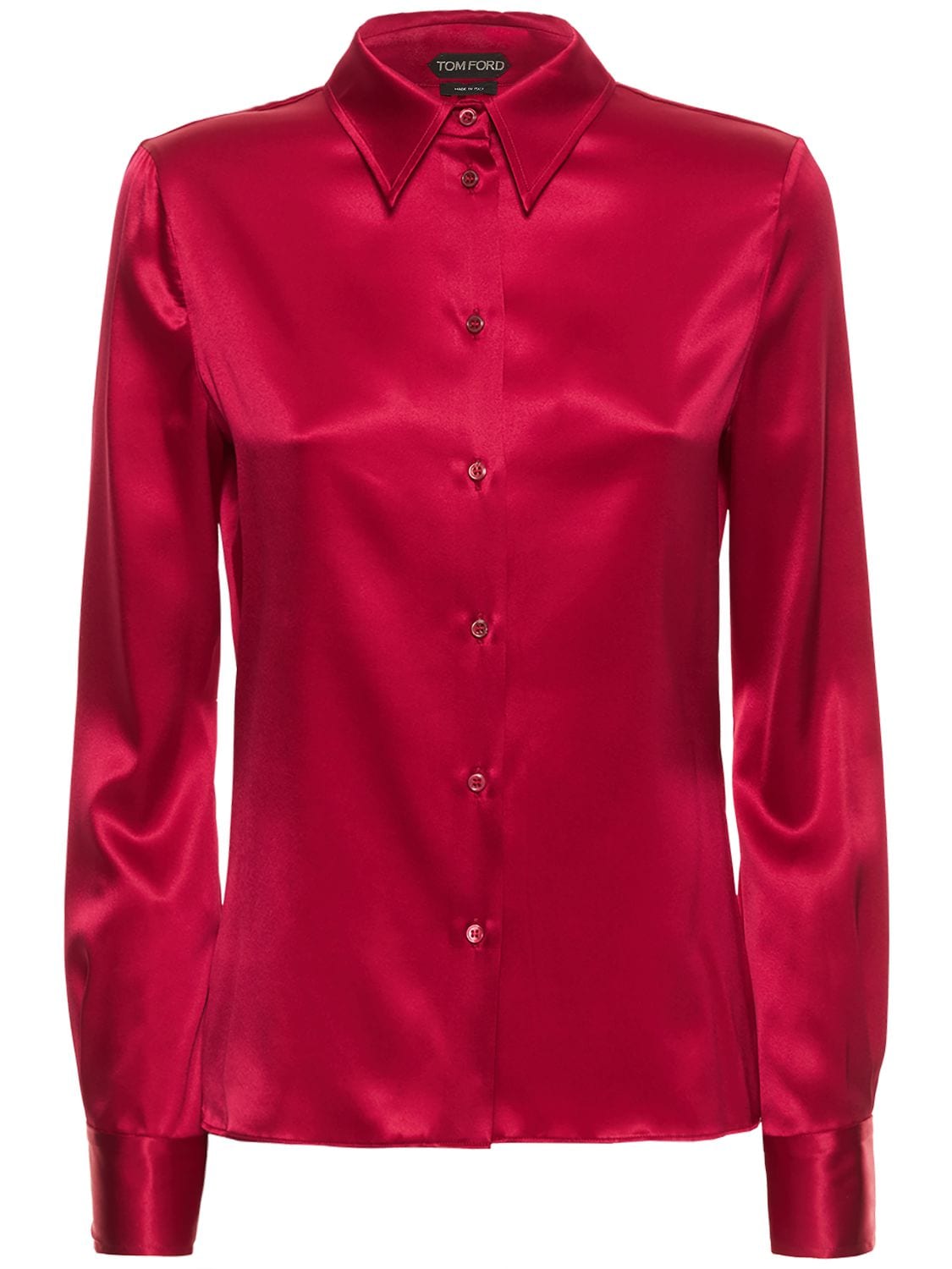 Tom Ford Fitted Stretch Silk Satin Shirt In Rasperry | ModeSens