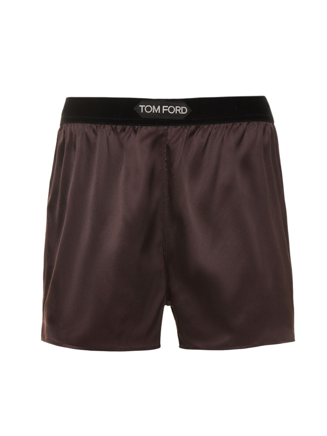 Tom Ford Logo Silk Satin Mini Shorts In Brown | ModeSens