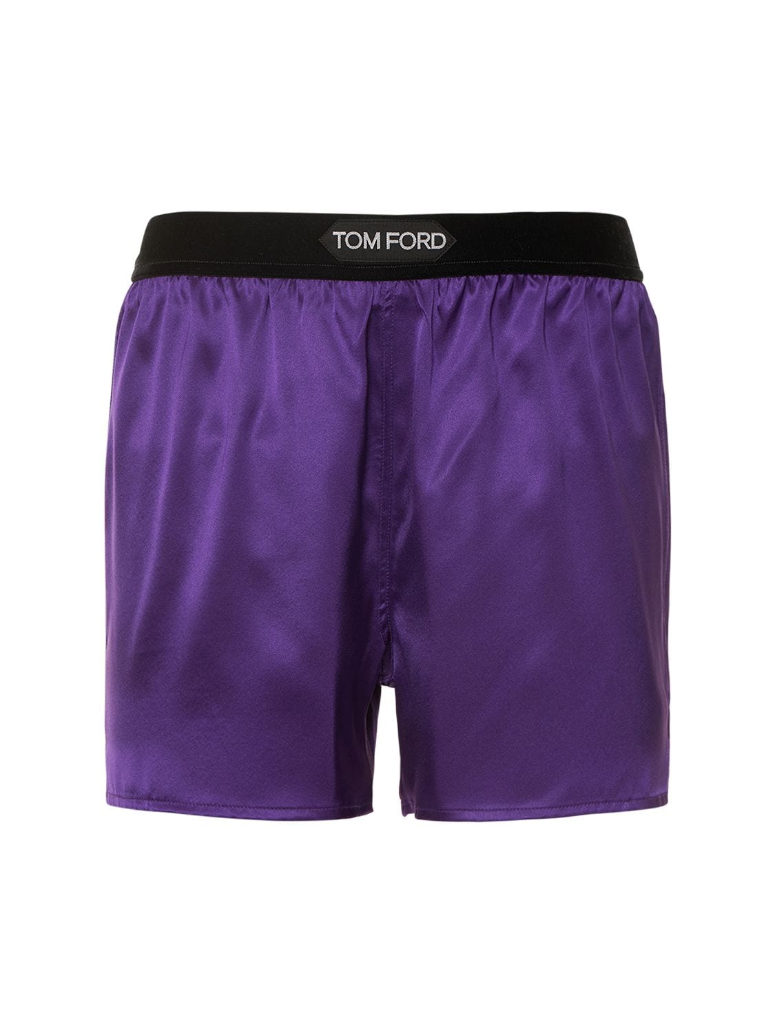 Tom Ford Logo Silk Satin Mini Shorts In Purple | ModeSens