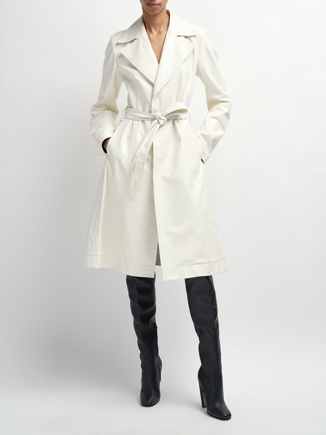 Shop Bottega Veneta Leather Trench Coat In White