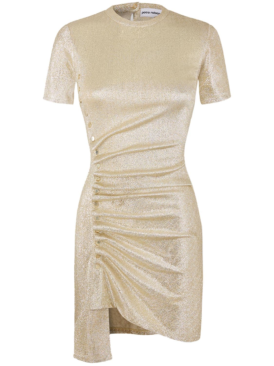 Shop Rabanne Shiny Viscose Blend Jersey Mini Dress In Silver,gold