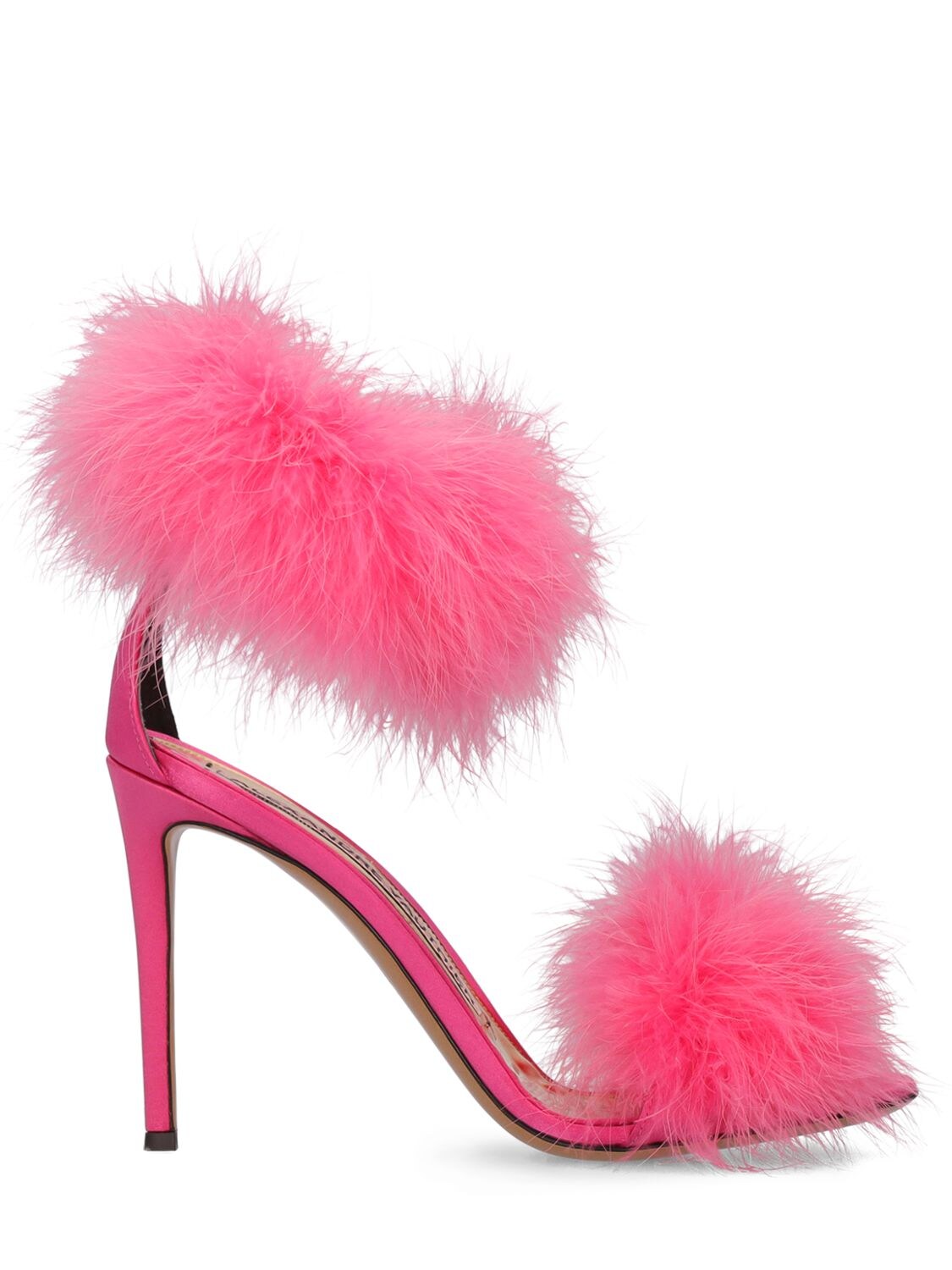 105mm Satin And Faux Feather Sandals