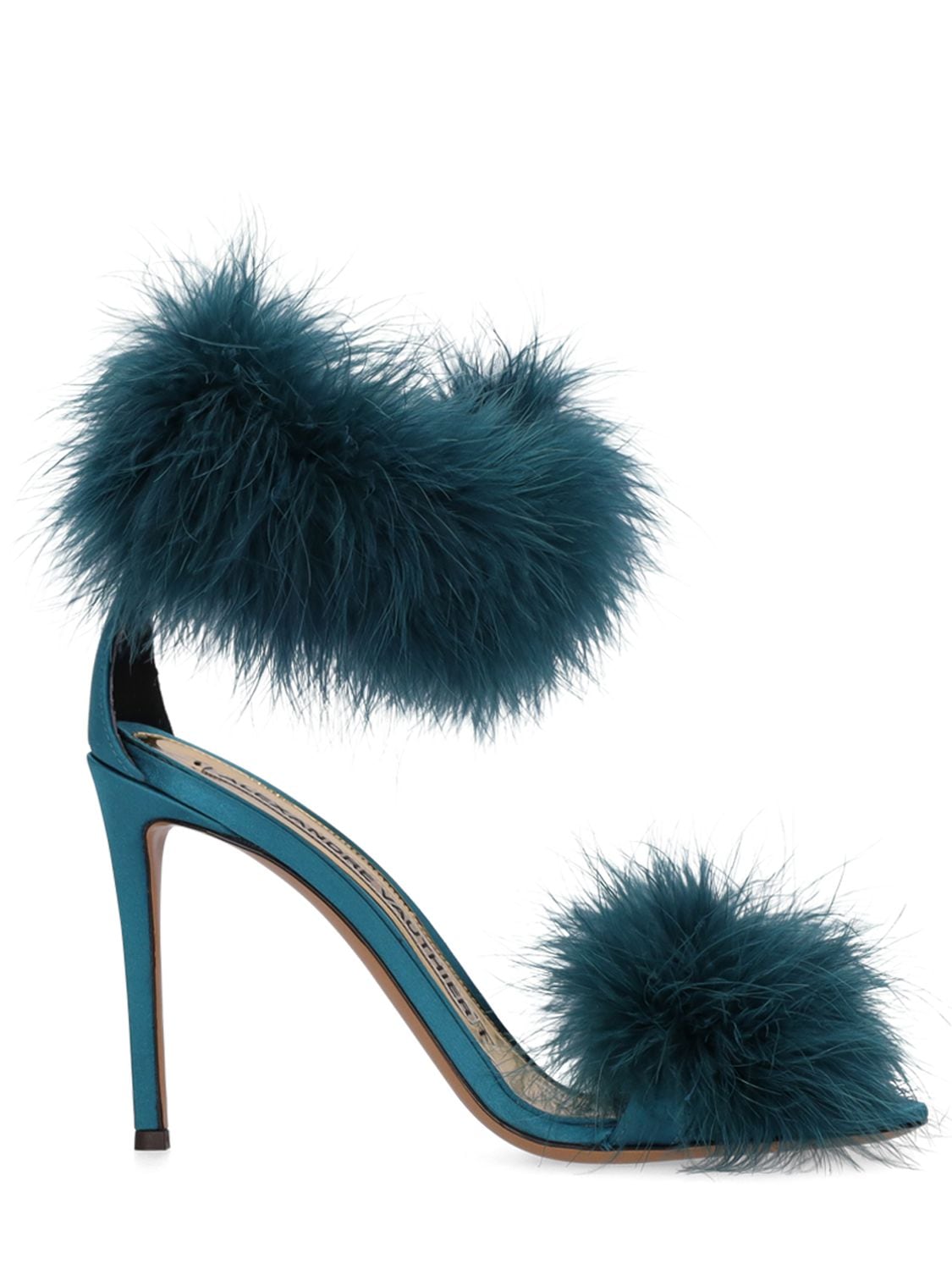 105mm Satin And Faux Feather Sandals