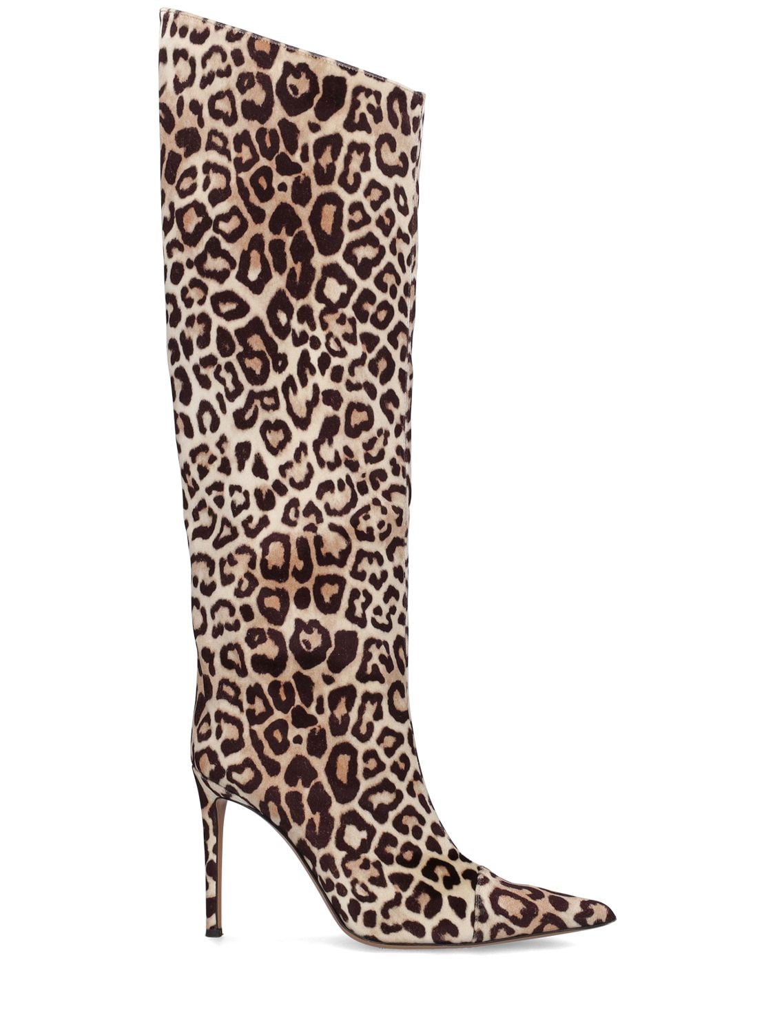 105mm Velvet Leopard Tall Boots