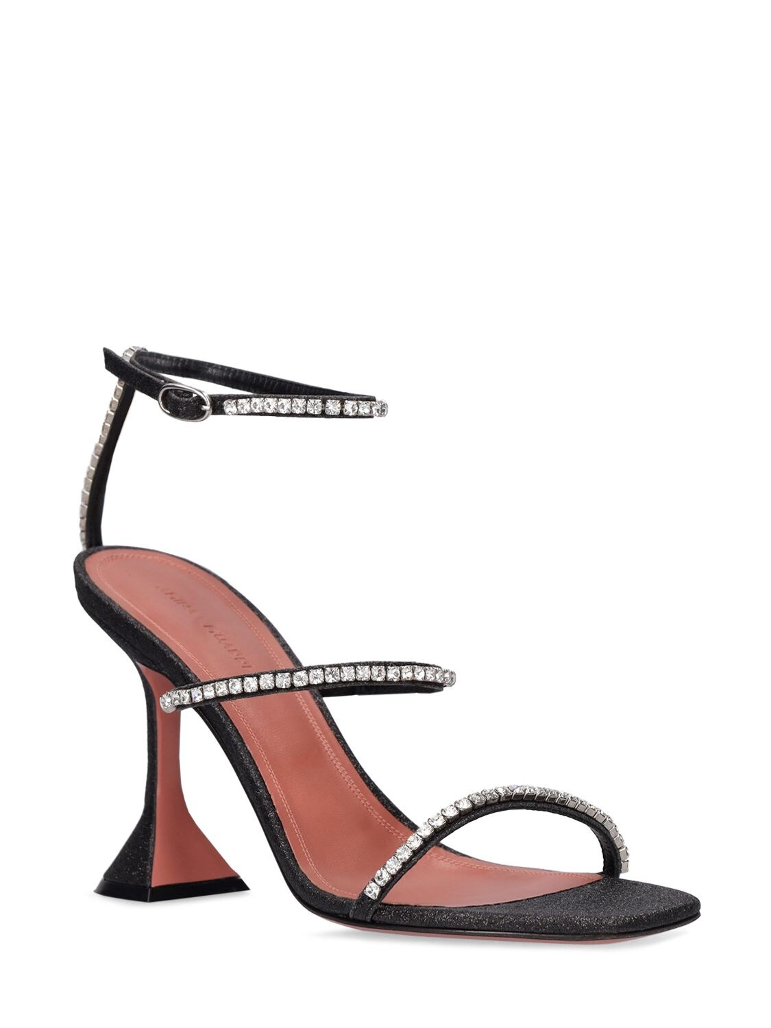 AMINA MUADDI 95MM GILDA GLITTERED LEATHER SANDALS 