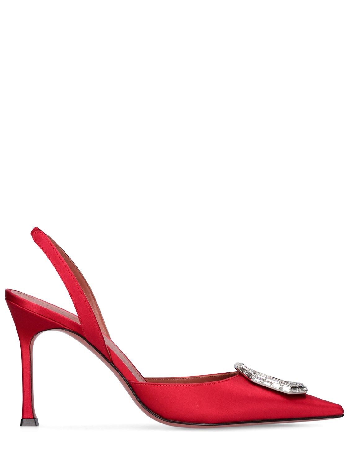 Amina Muaddi 90mm Camelia Satin Slingback Pumps In Dark Red