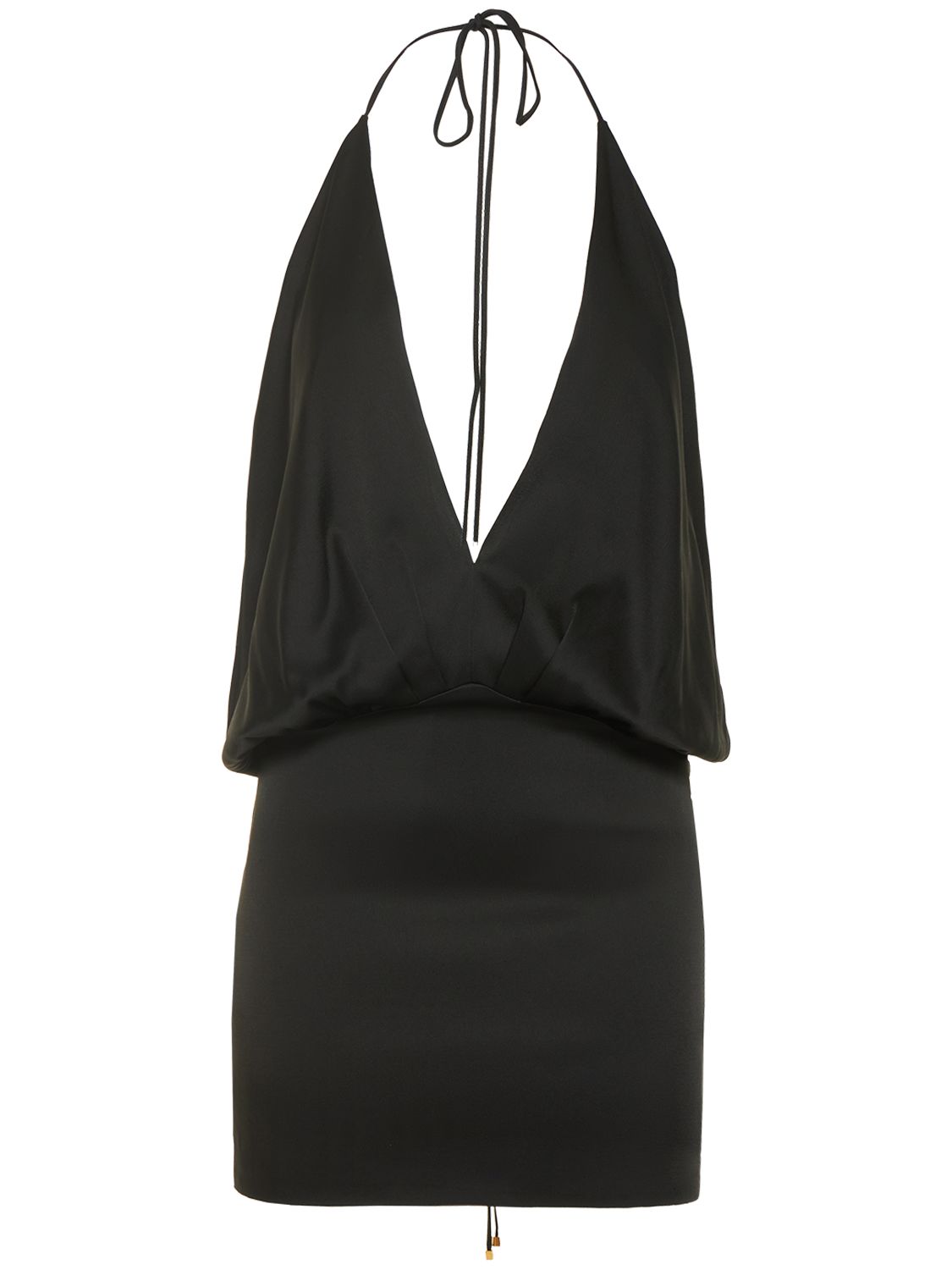 Blumarine Deep v viscose blend satin mini dress Black Luisaviaroma