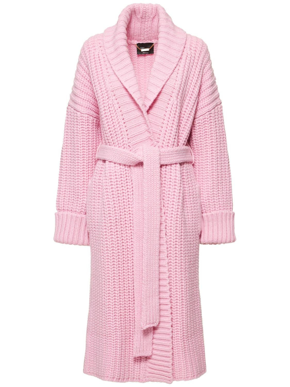 Blumarine Chunky Rib Knit Wool Long Coat In Pink