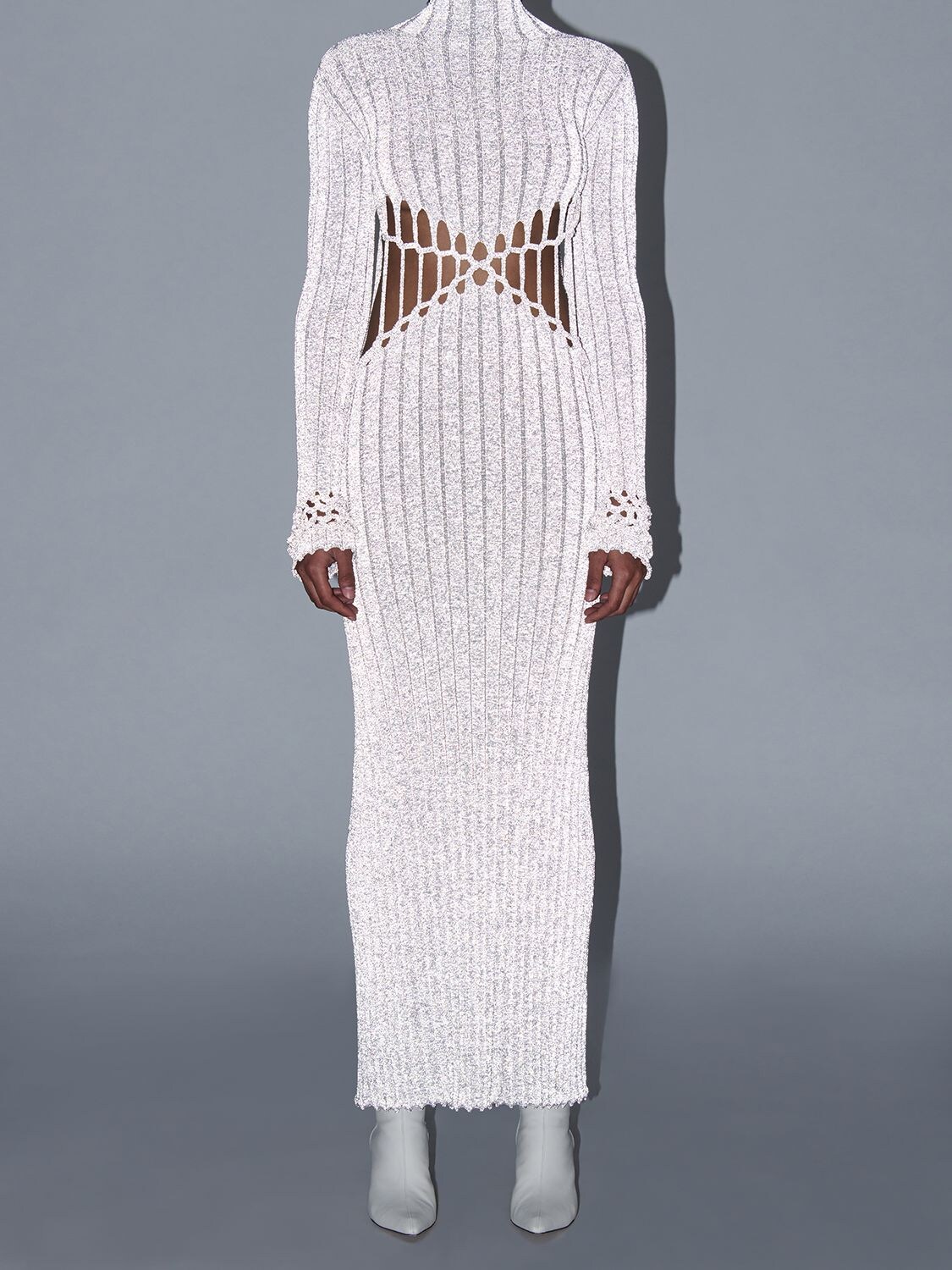 Dion Lee Light Reflective Braided Cuff Cutout Long Sleeve Sweater Dress In  Silver,grey | ModeSens