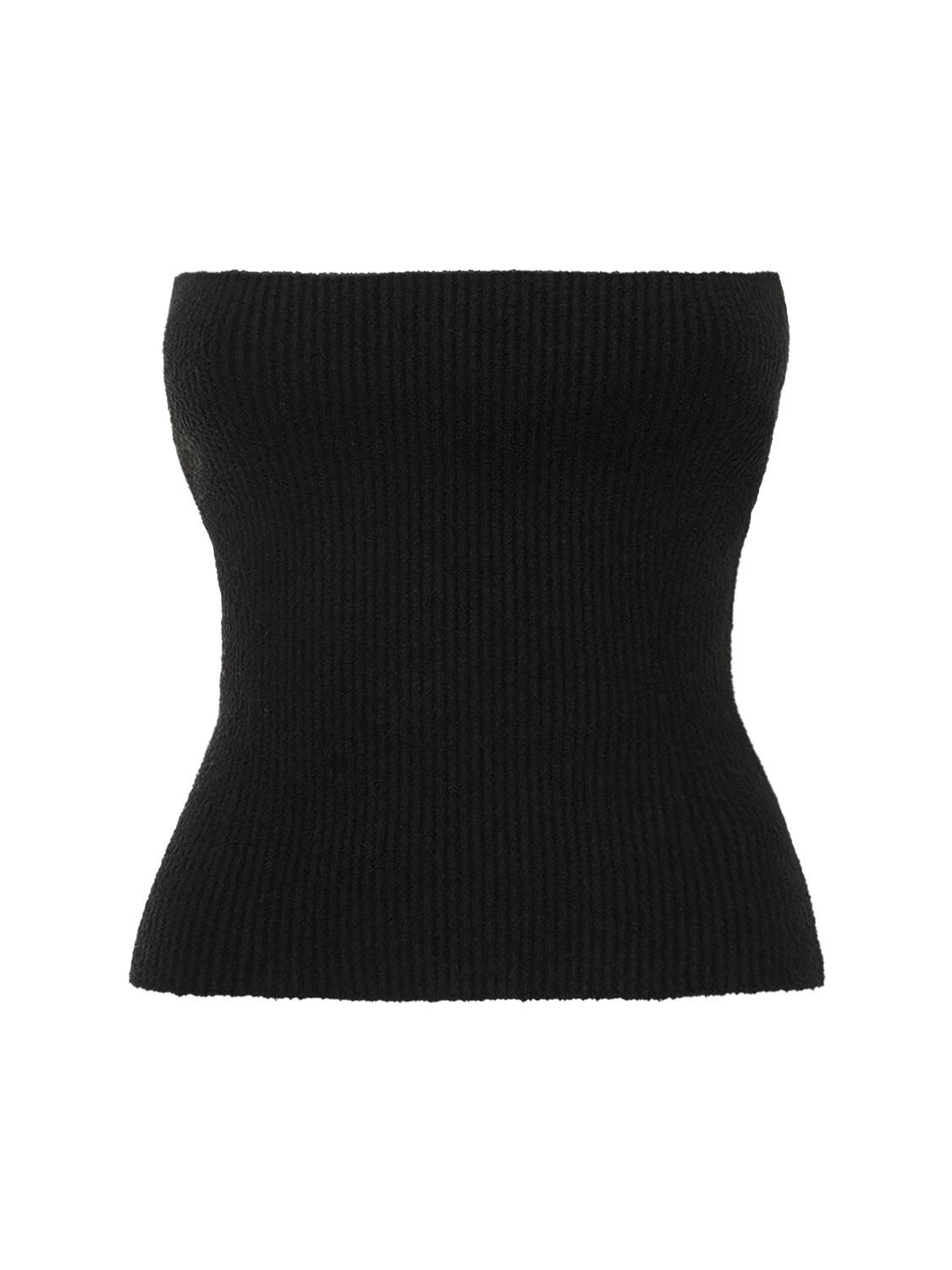 Wardrobe.nyc Strapless Ribbed Cotton-blend Top In Black