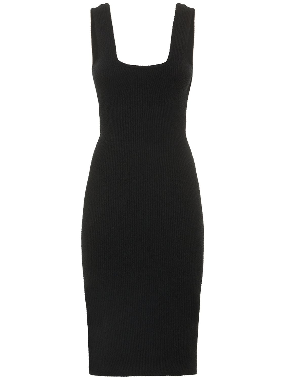 Wardrobe.nyc Textured Ribbed Knit Midi Dress With Square In Black