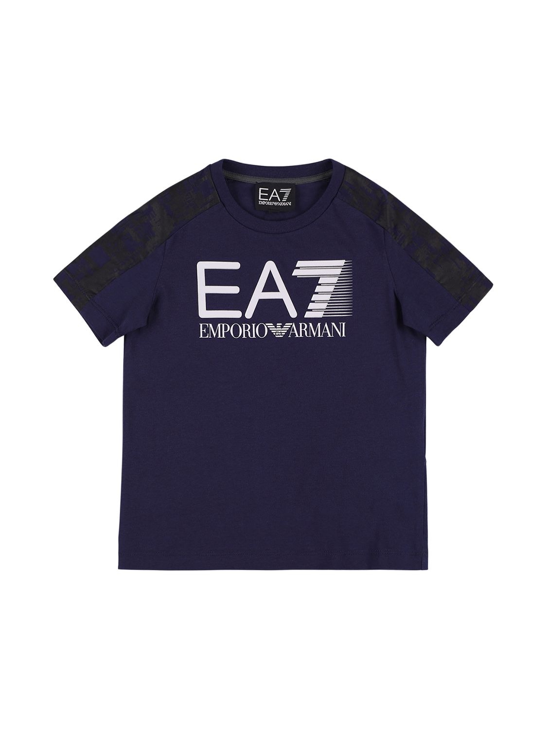 Ea7 Babies' Logo Print Cotton Jersey T-shirt W/bands In Navy