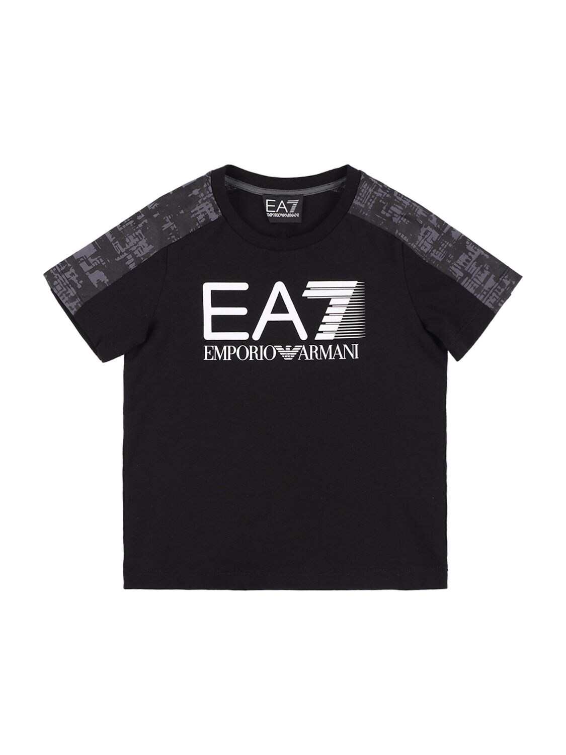 Ea7 Kids' Logo Print Cotton Jersey T-shirt W/bands In Black