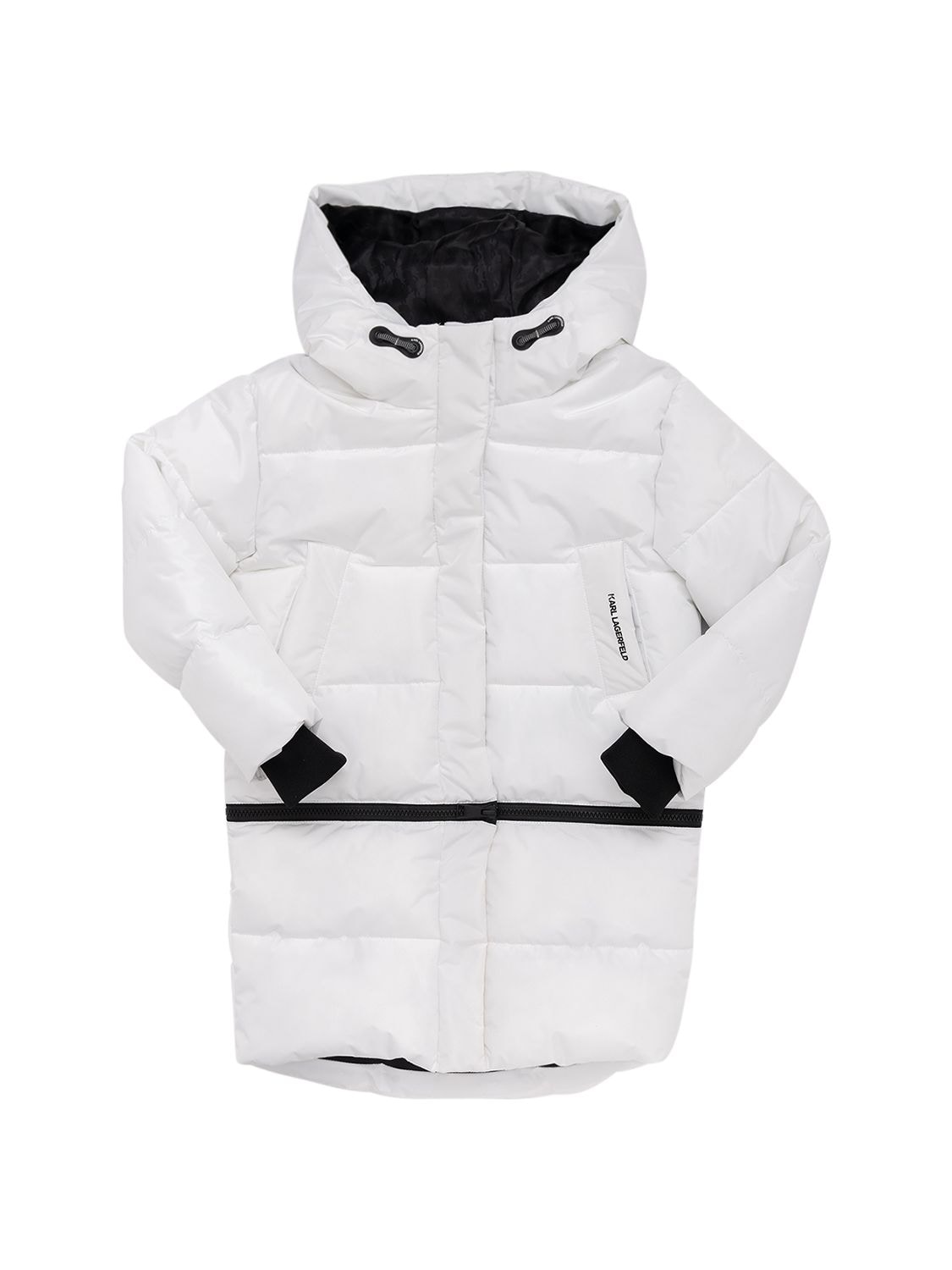 Karl Lagerfeld Kids' Recycled Nylon Puffer Coat W/ Logo In White | ModeSens