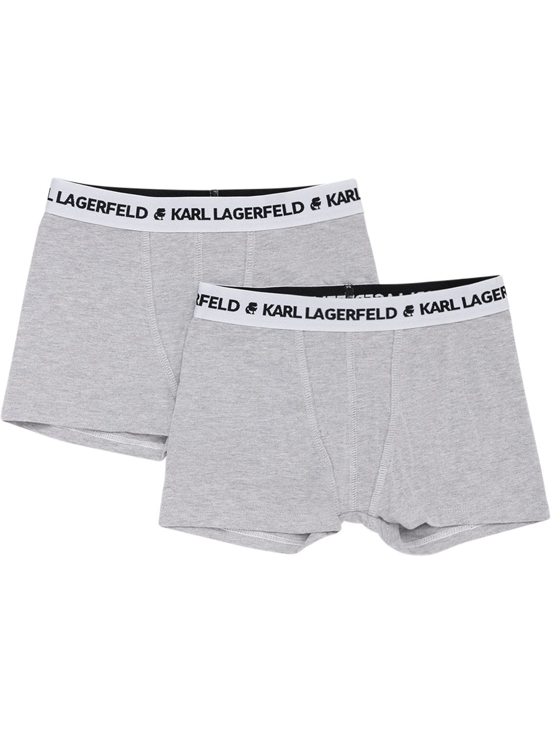Karl Lagerfeld Kids' Set Of 2 Cotton Boxer Briefs W/ Logo In Grey