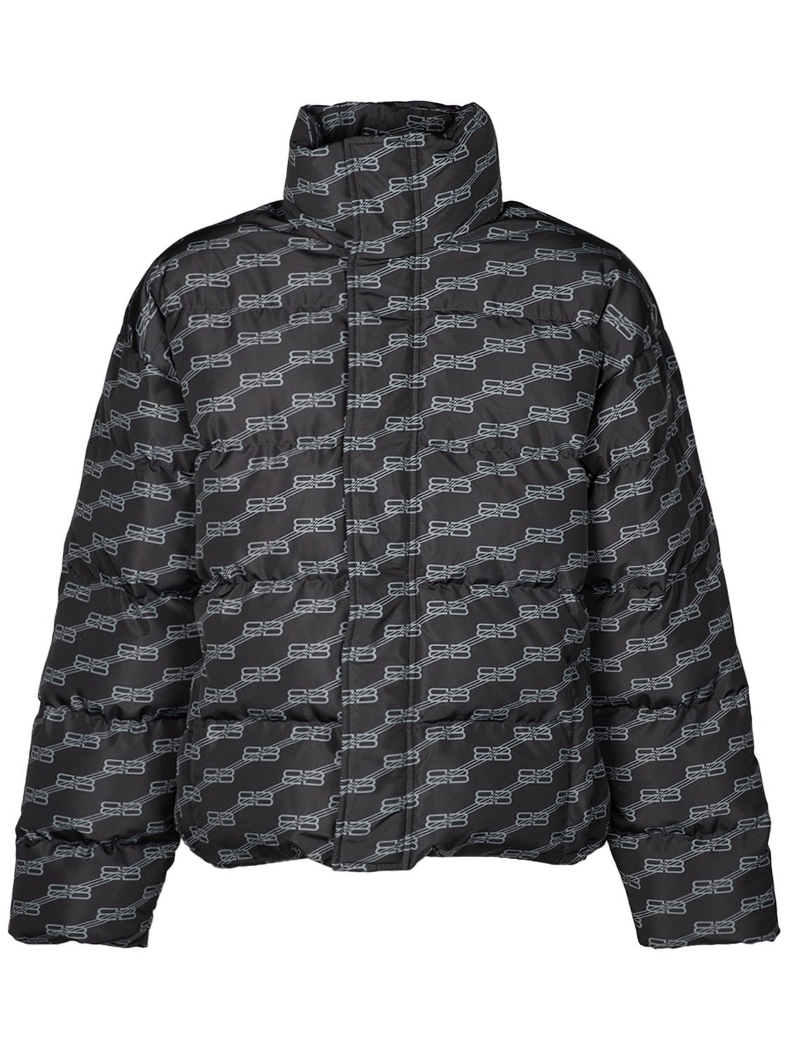 Balenciaga Logo Jacquard Puffer Jacket In Black,grey