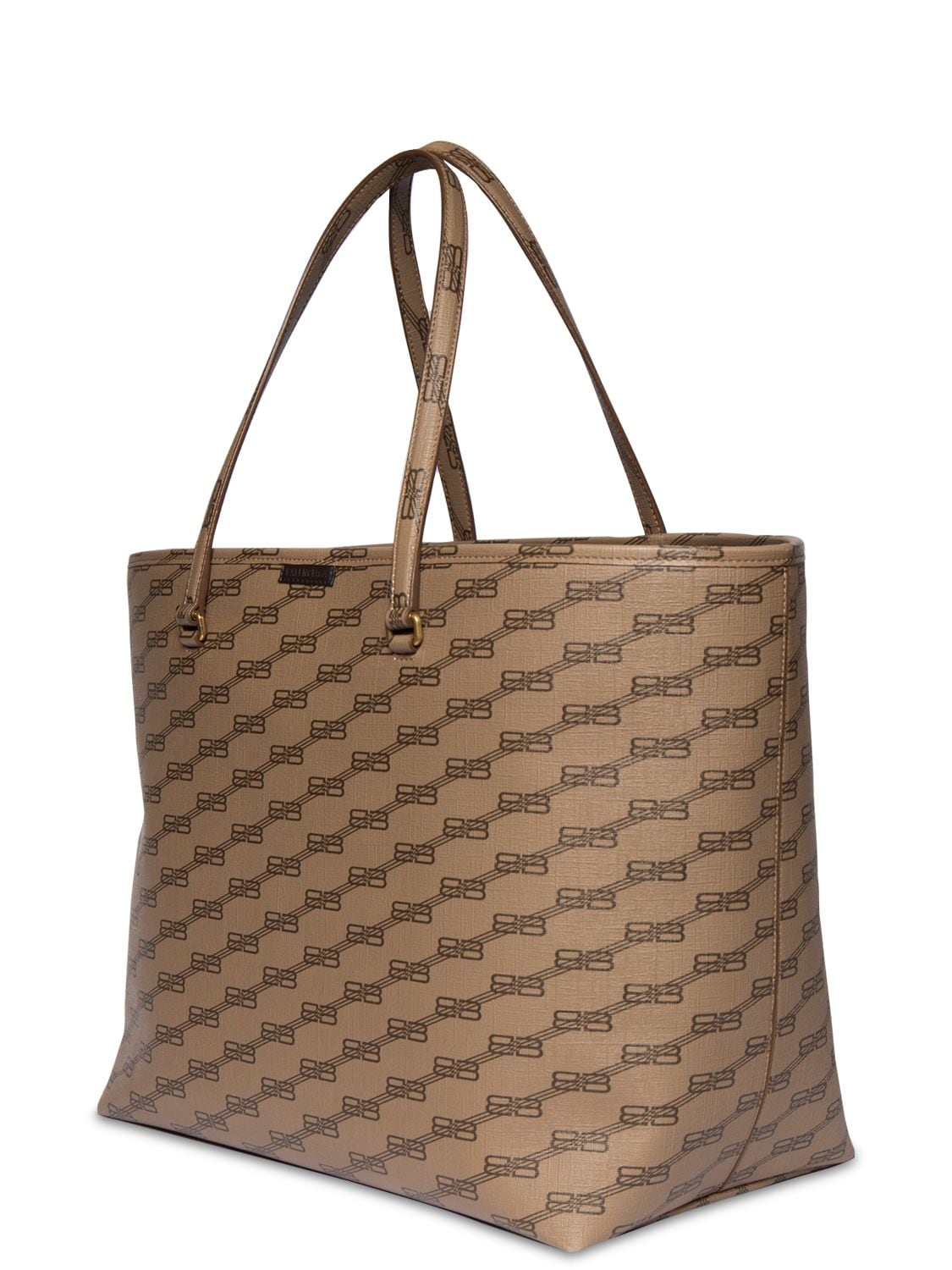 Shop Balenciaga Signature Faux Leather Tote Bag In Beige,brown