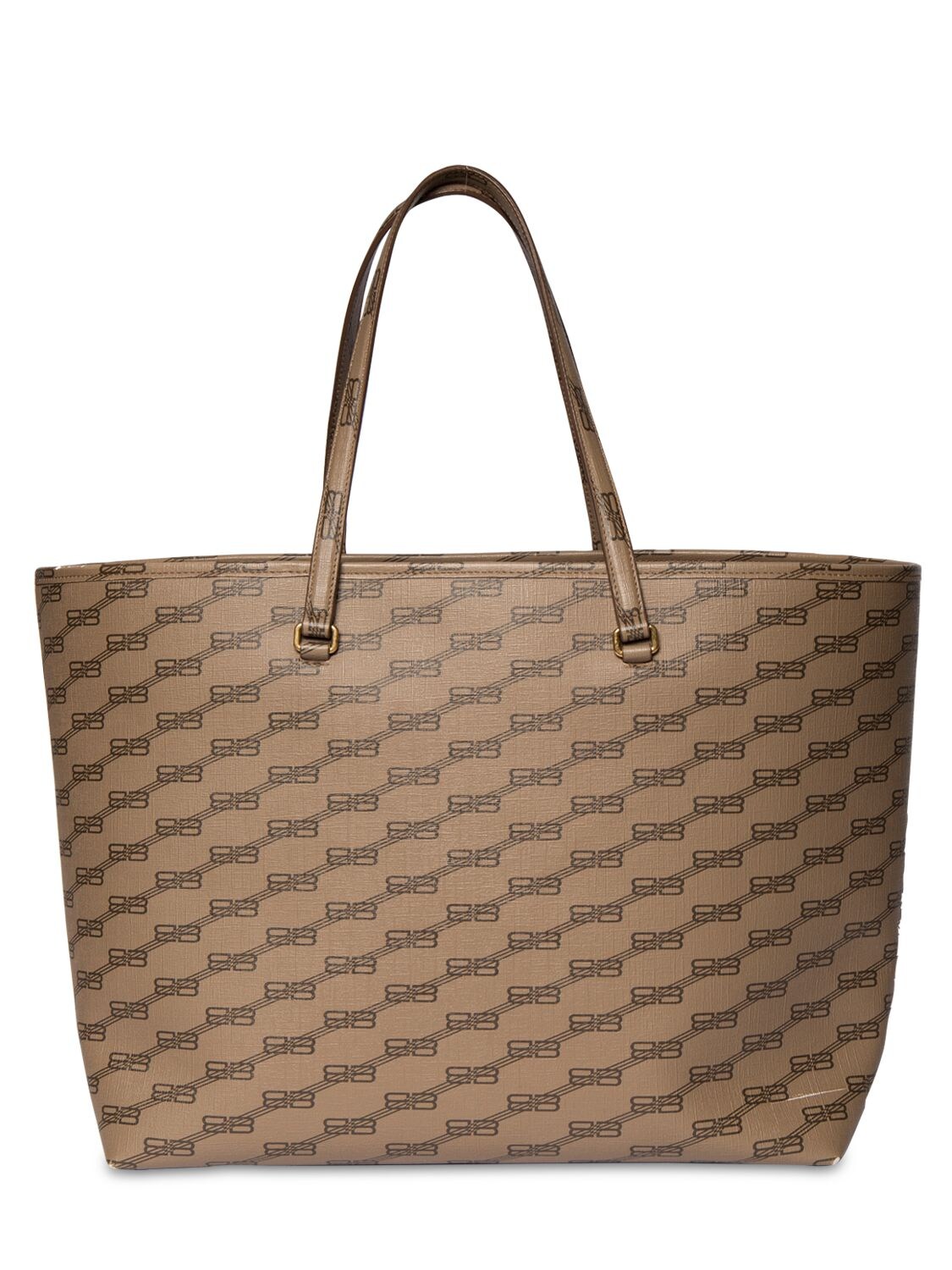 Shop Balenciaga Signature Faux Leather Tote Bag In Beige,brown