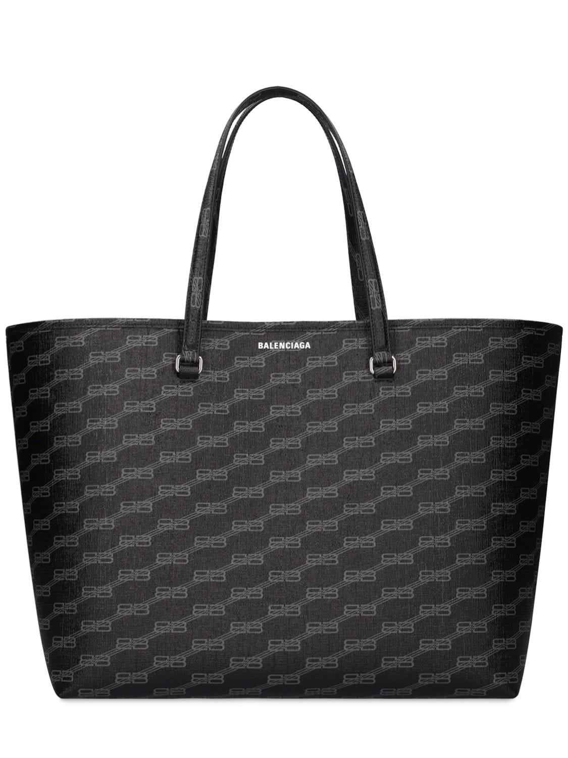 Shop Balenciaga Signature Faux Leather Tote Bag In Black,grey