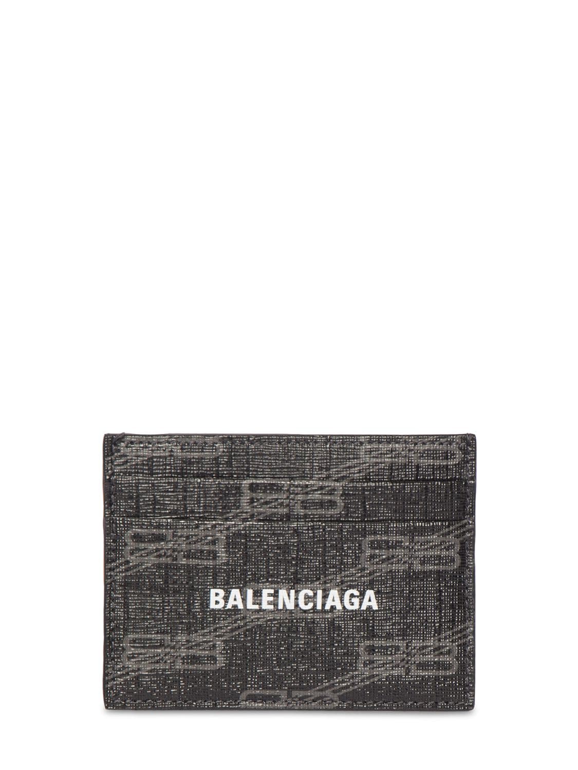 Balenciaga Logo Printed Faux Leather Card Holder In Black,grey | ModeSens