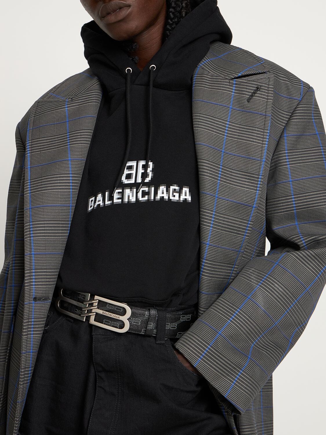 Balenciaga 4cm Bb Signature Faux Leather Belt In Black,grey | ModeSens