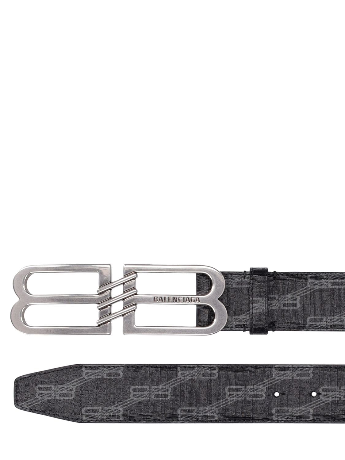 Shop Balenciaga 4cm Bb Signature Faux Leather Belt In Black,grey
