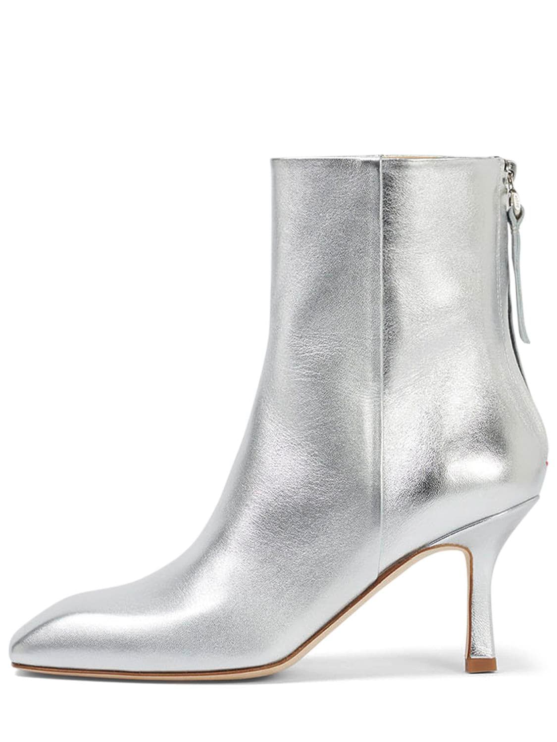 Aeyde 75mm Lola Laminated Leather Ankle Boots In Silver