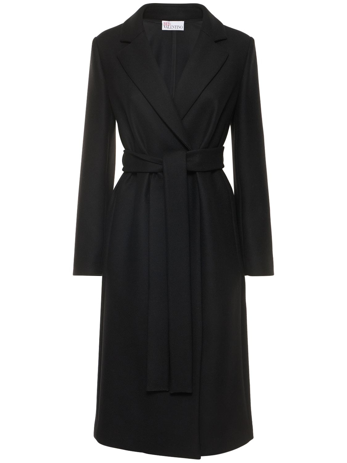 REDValentino - Belted wool blend long coat - Black | Luisaviaroma