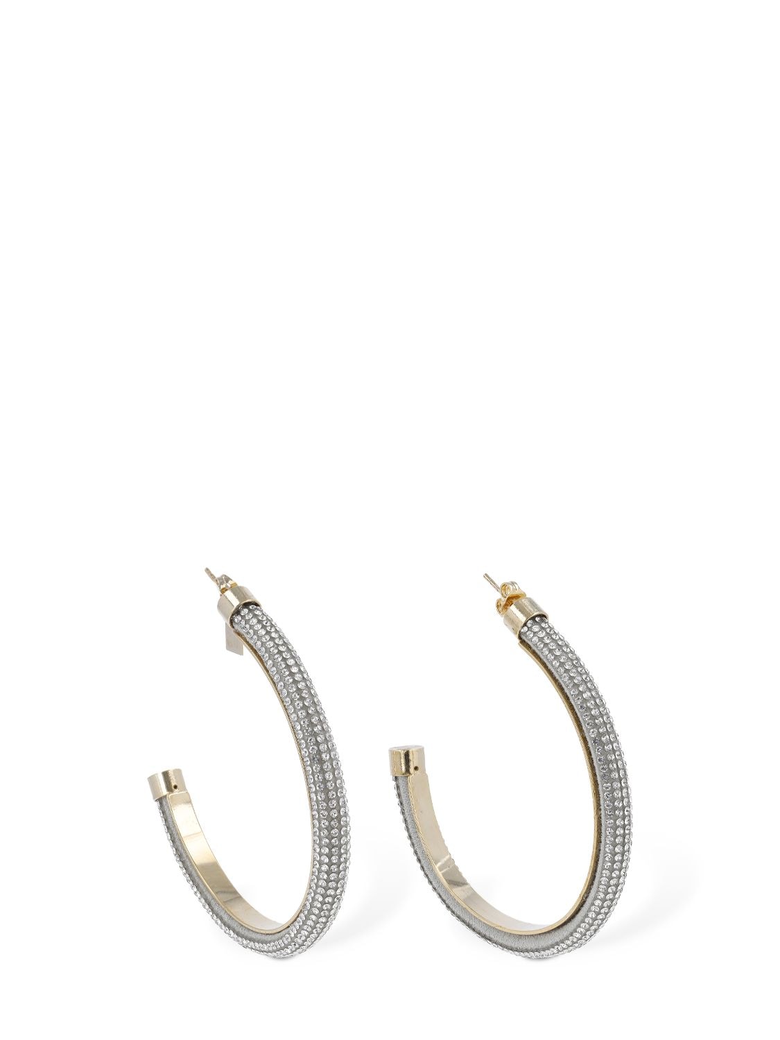 Rosantica Favilla Crystal Mesh Hoop Earrings In Silver
