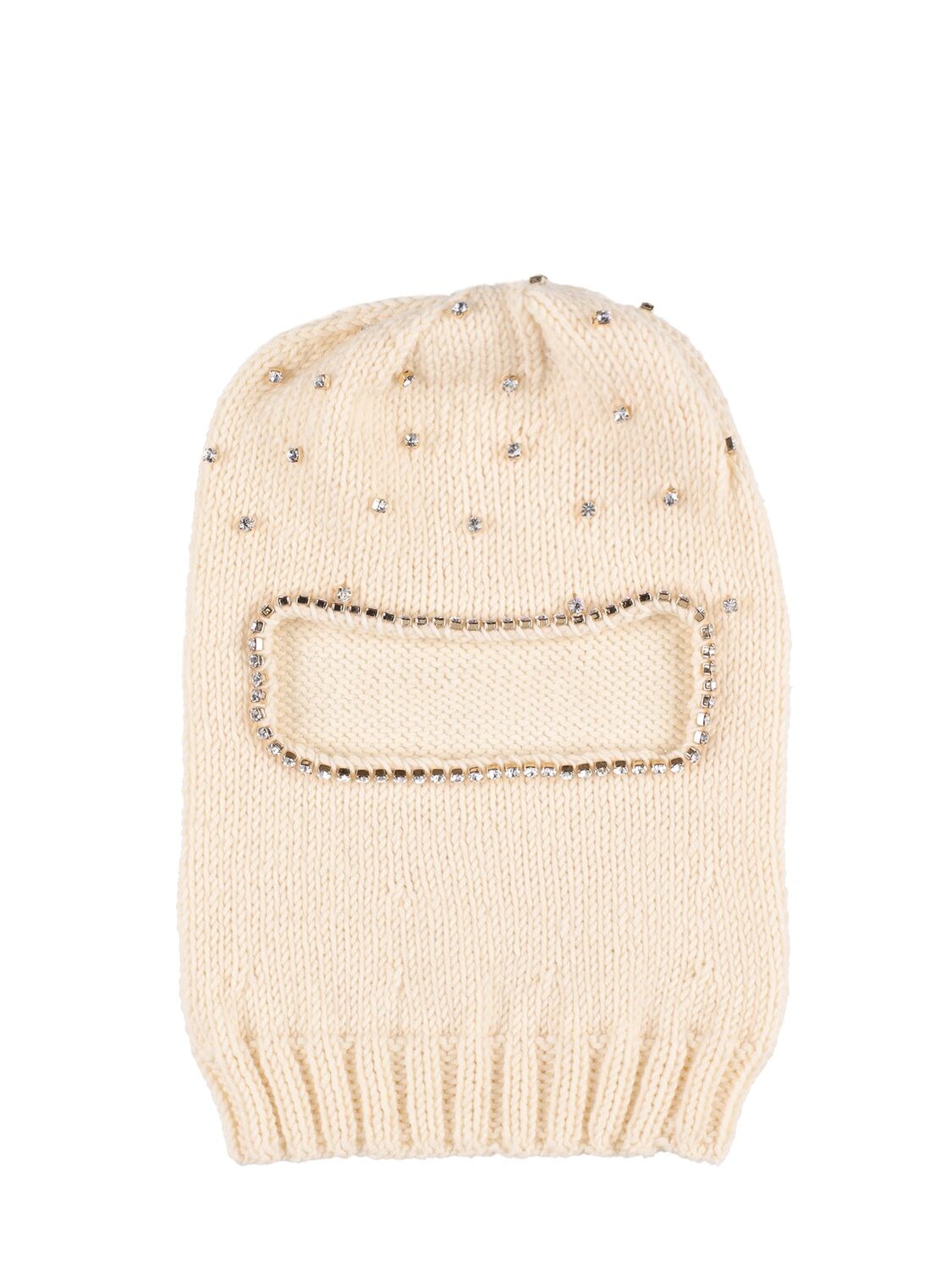 Rosantica Tricot Crystal Wool Balaclava In White,crystal