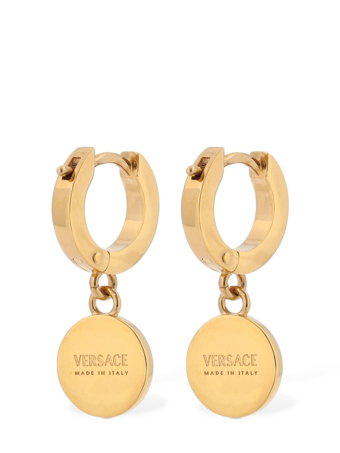 Shop Versace Medusa Crystal Charm Hoop Earrings In Gold,crystal