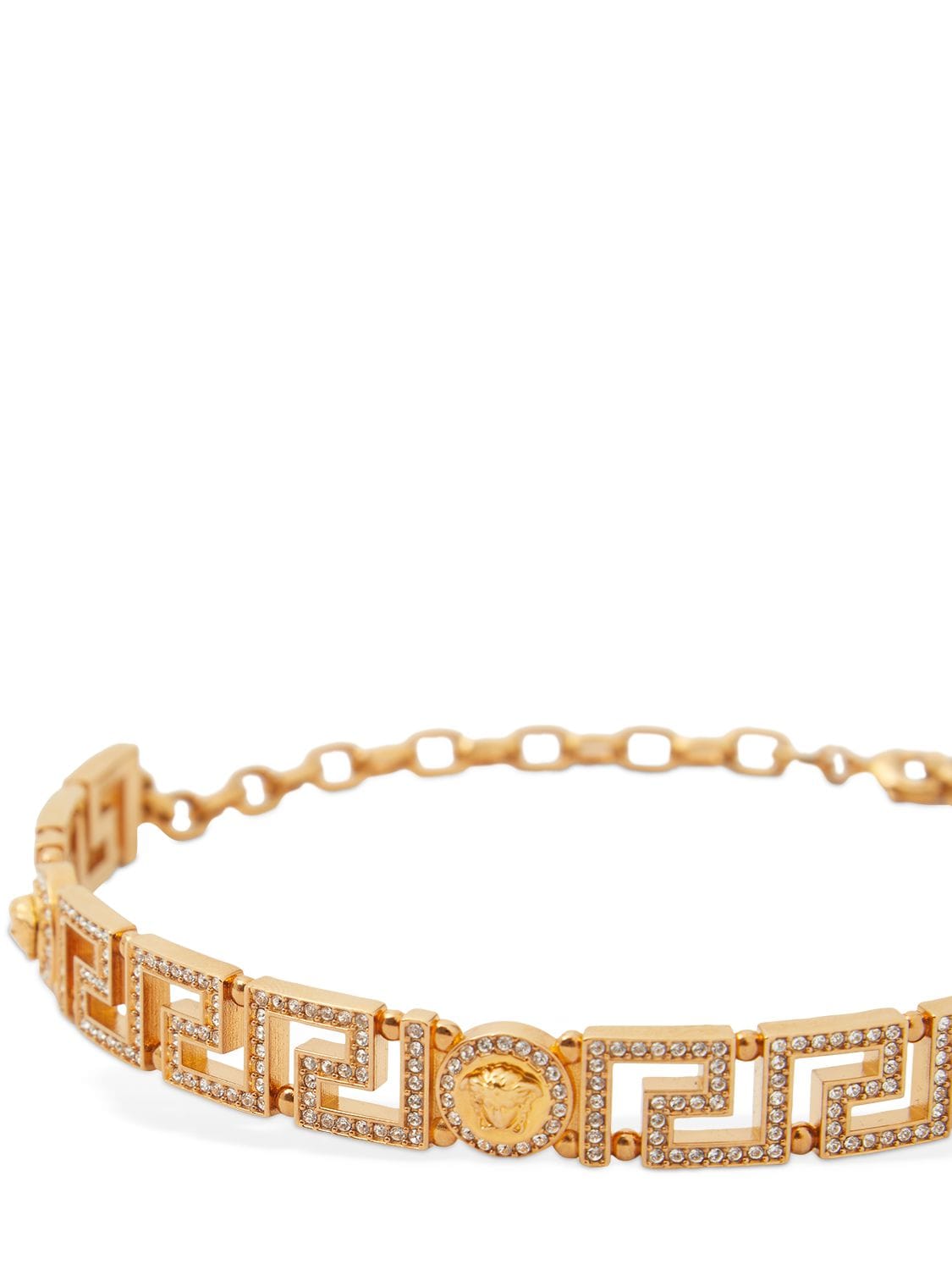Shop Versace Greek Motif & Medusa Crystal Choker In Gold,crystal