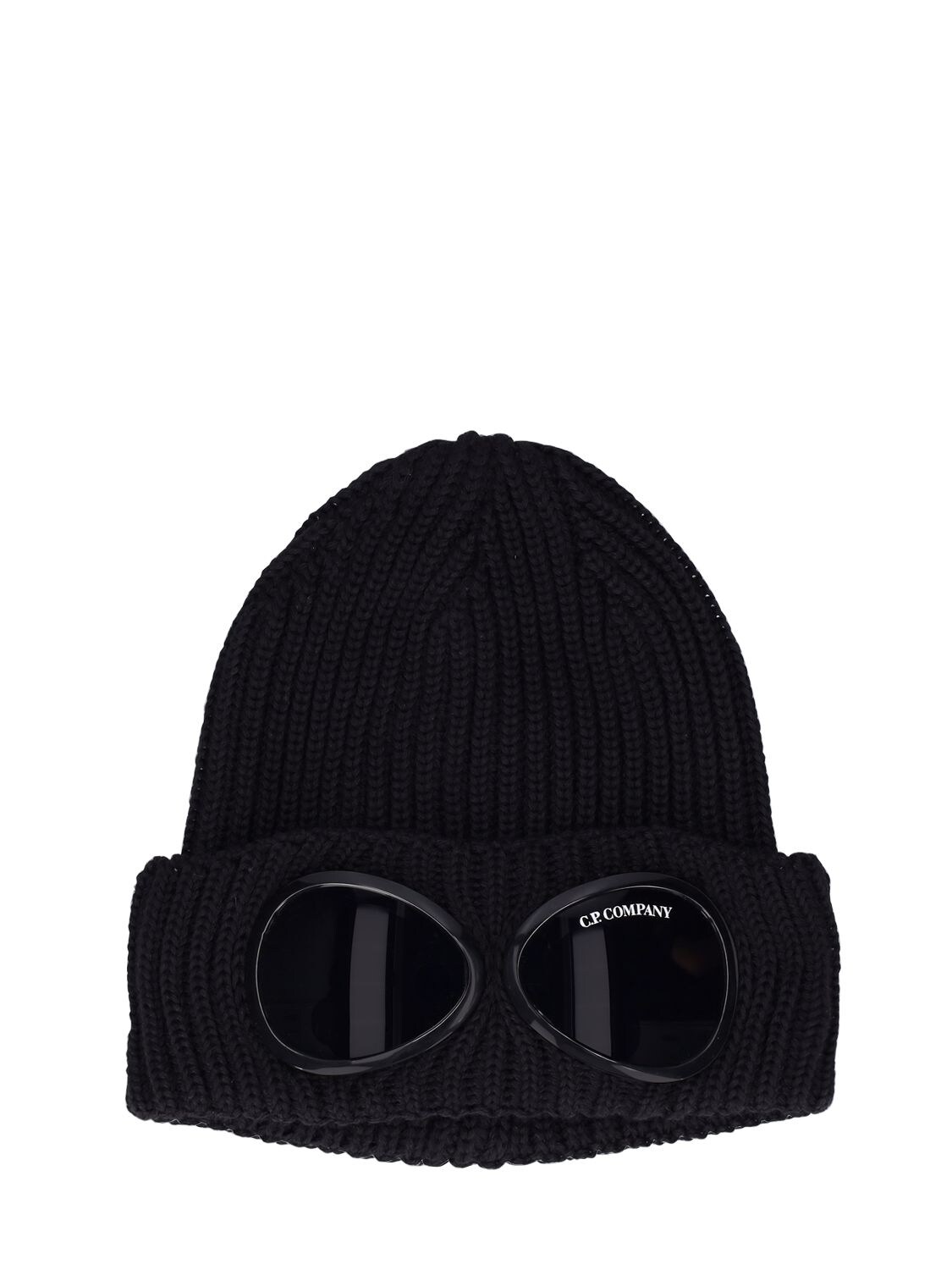 C.p. Company Knit Wool Beanie W/ Decorative Goggles In Black