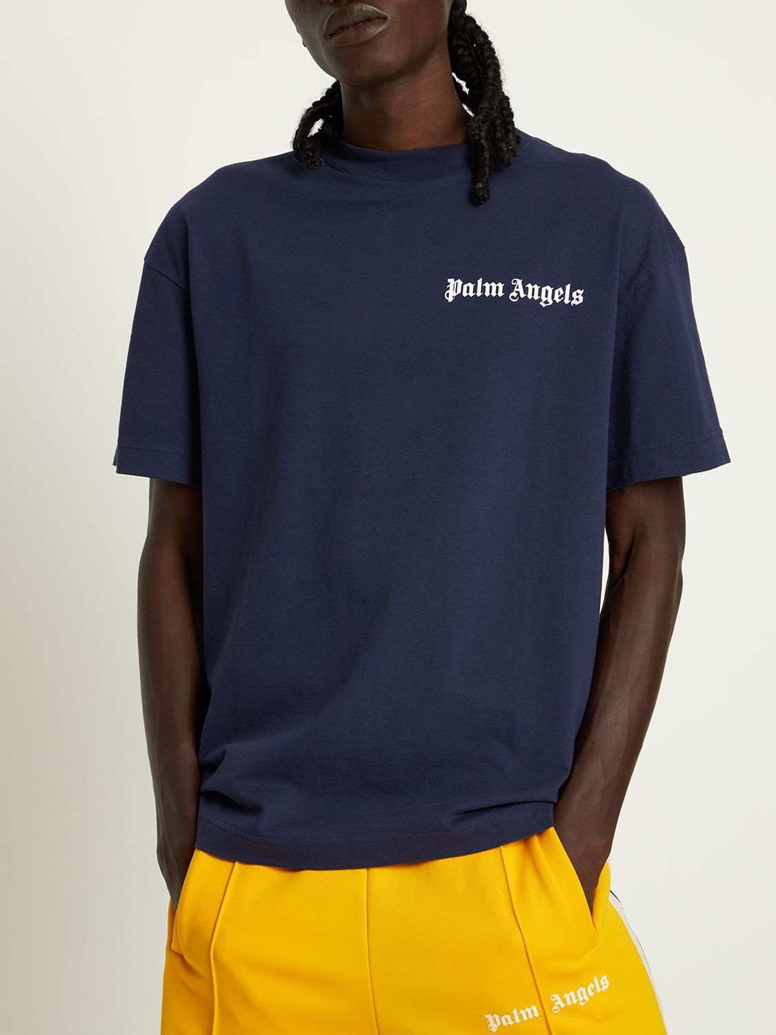 Palm Angels Logo Over T-Shirt Navy Blue/Yellow