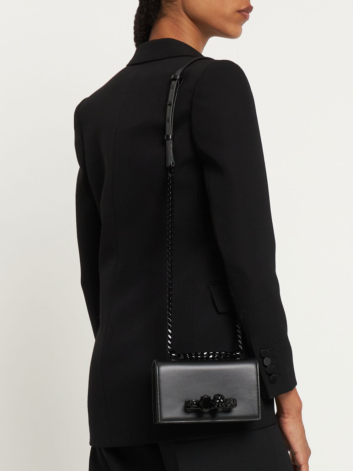 Shop Alexander Mcqueen Mini Jewelled Satchel Leather Bag In Black
