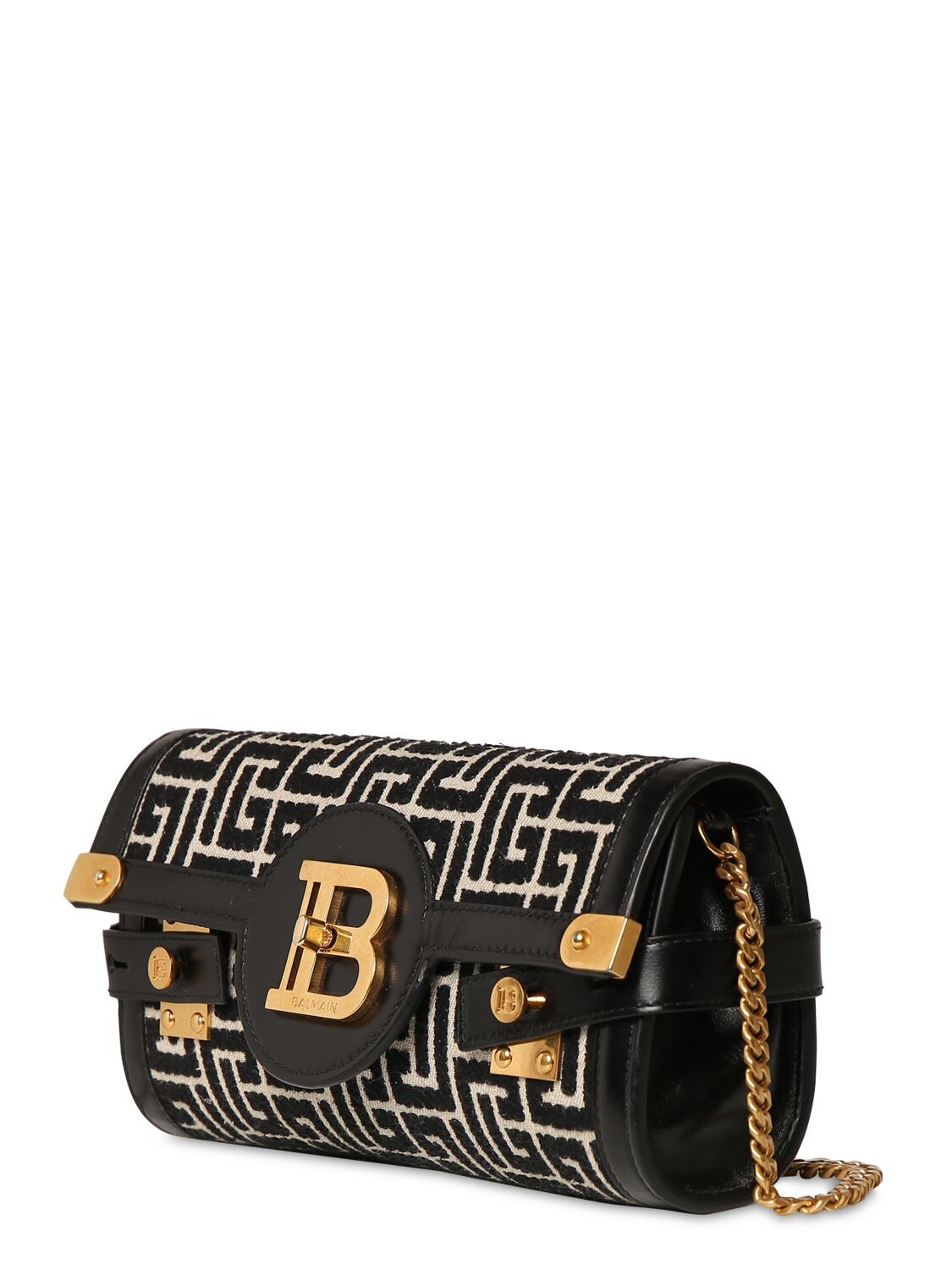 Shop Balmain Bbuzz 23 Monogram Jacquard Clutch In Ivory,black