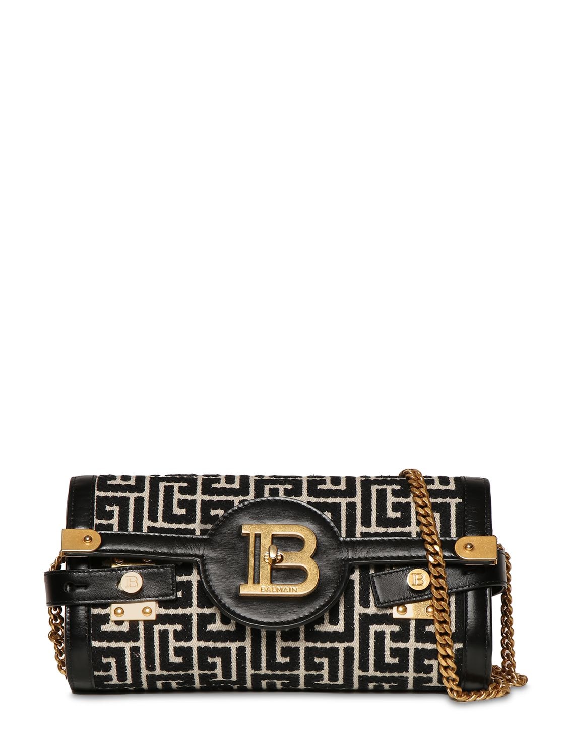 Shop Balmain Bbuzz 23 Monogram Jacquard Clutch In Ivory,black