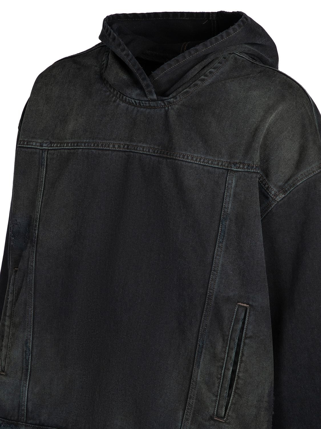Balenciaga matte-effect denim hoodie - Black
