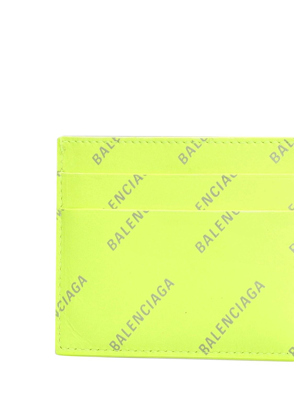 Shop Balenciaga Leather Credit Card Holder In Neon Yellow