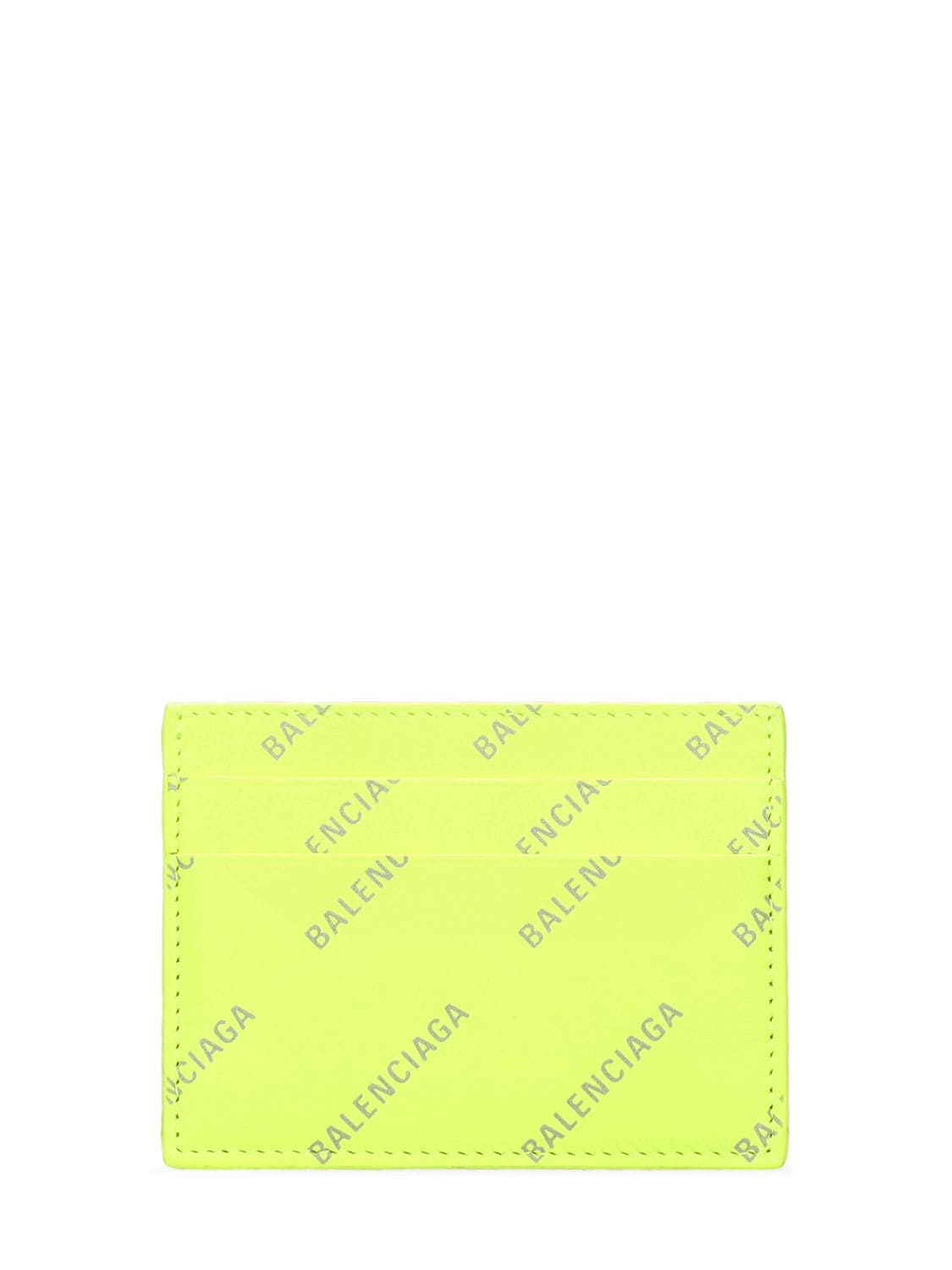 Balenciaga Leather Credit Card Holder In Neon Yellow