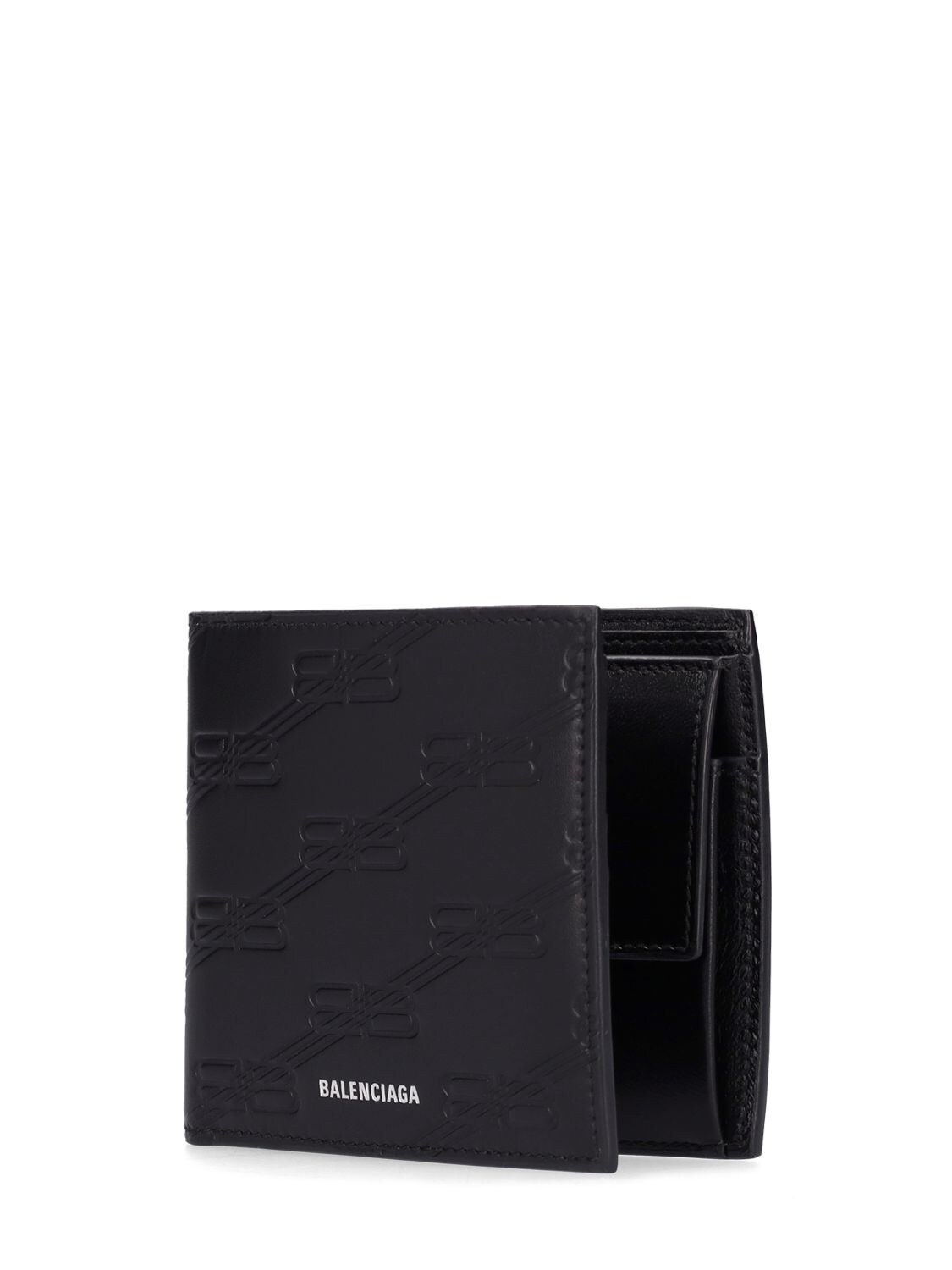 Shop Balenciaga Bb Embossed Leather Wallet In Black