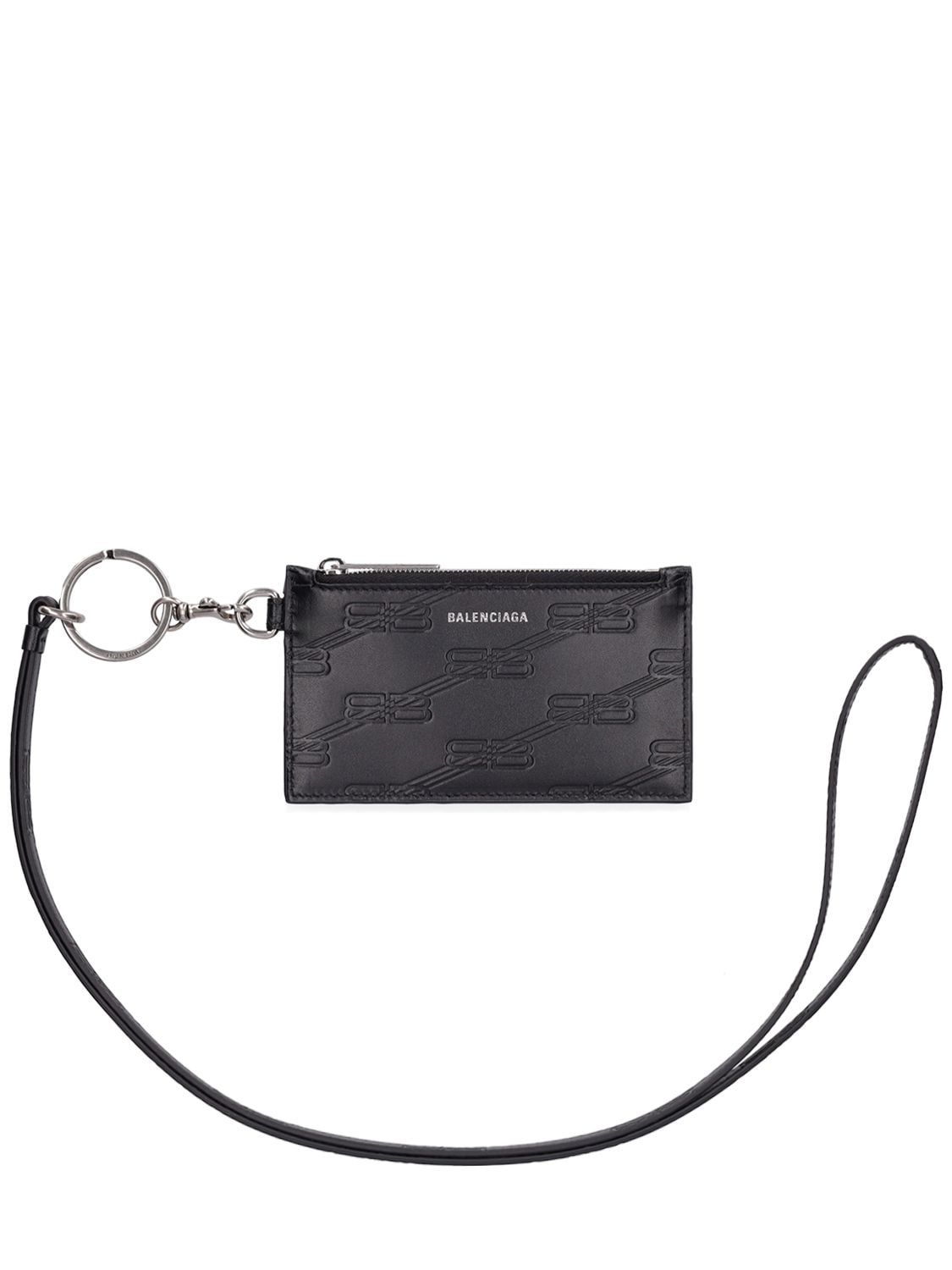 Balenciaga Bb Monogram Leather Card Holder In Black